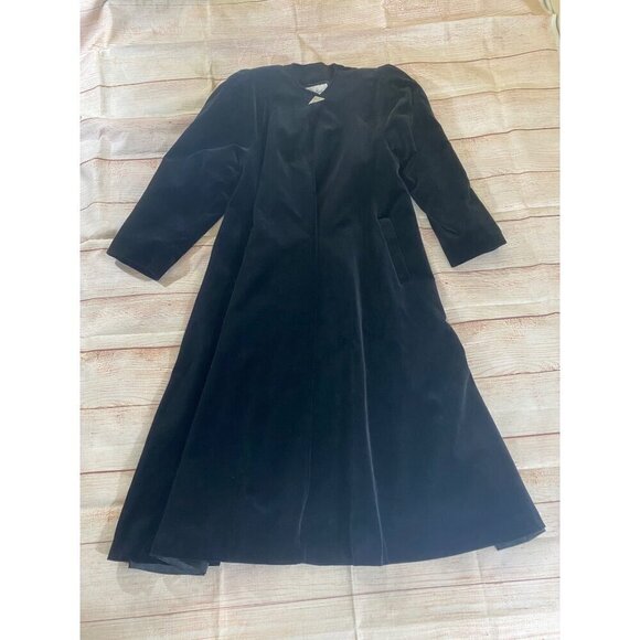 Vintage Cattiva Women's J.L Debal Black Velvet Trench Coat - Med/Large - Picture 6 of 14
